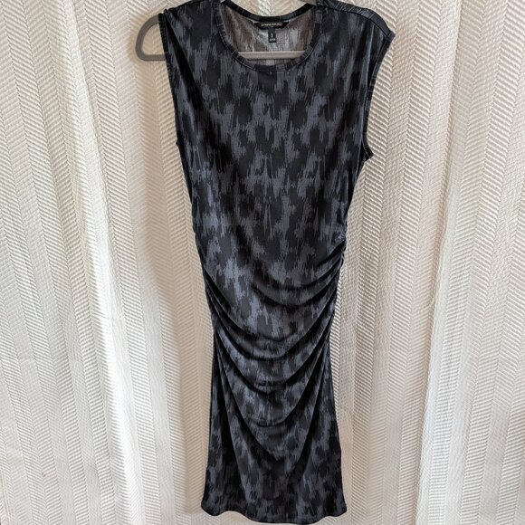 Banana Republic Ruched Midi Dress Black Gray Abstract Print Stretch Size Small - Picture 1 of 9